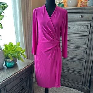 Anne Klein Black Wrap Dress – 3/4 Sleeves, Ruching at Waist, Knee-Length